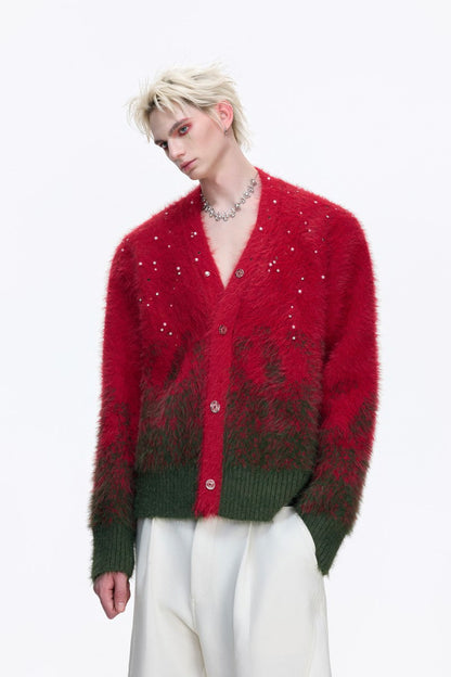 Gradient Rhinestone Cardigan Sweater