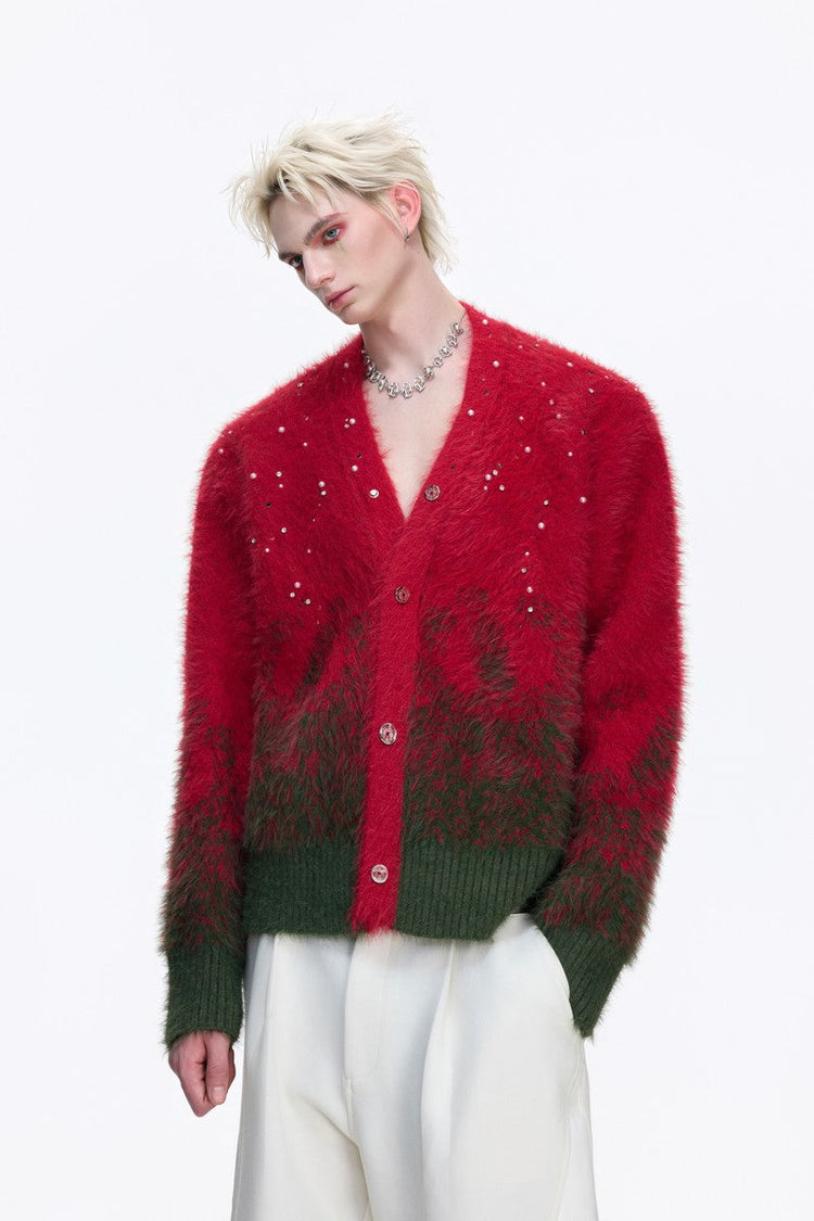 Gradient Rhinestone Cardigan Sweater