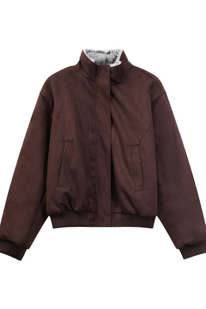 Vintage Fur Collar Bomber Jacket