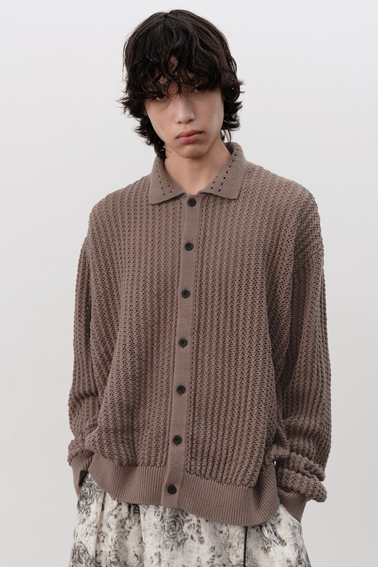Textured Knit Cotton Cardigan — JCAESAR — view 8