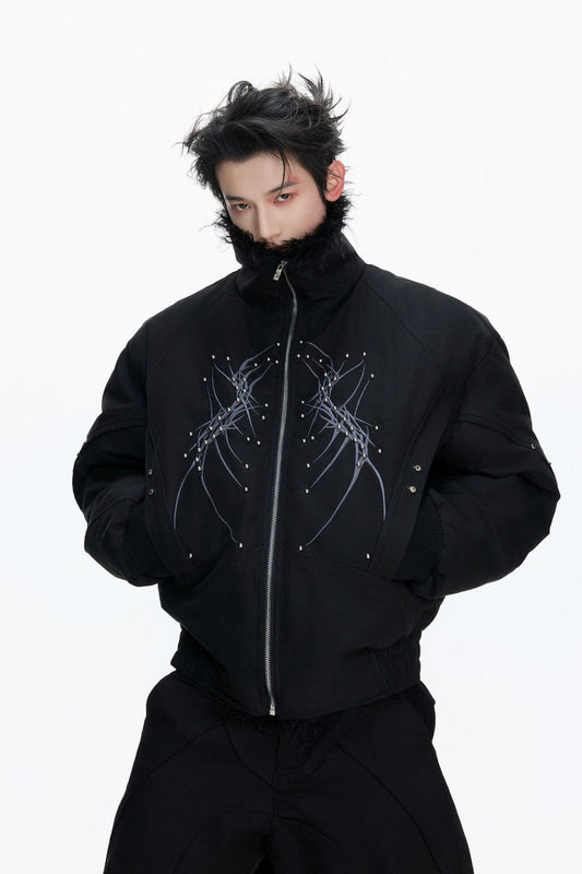 Embroidered Studded Fleece Puffer Jacket — Argue Culture