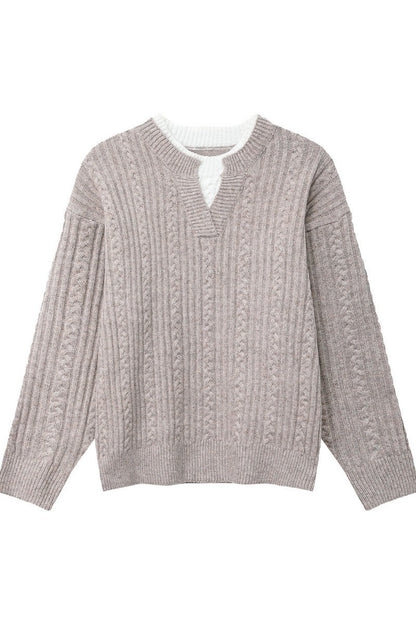 Layered Look Cable Knit Sweater