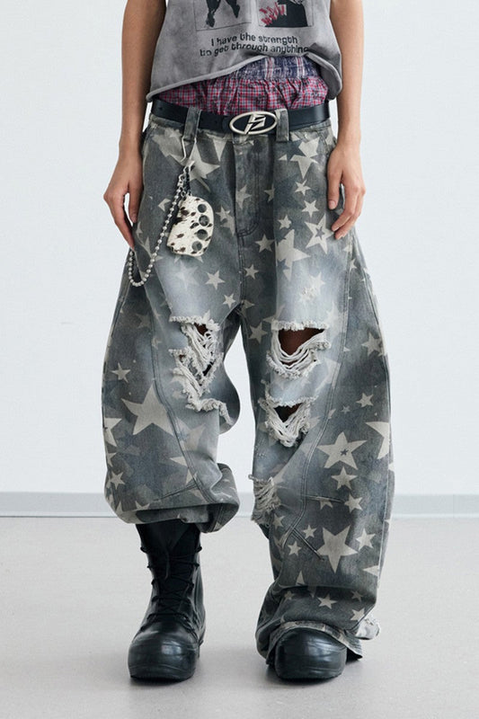 Star Distressed Wide Jeans