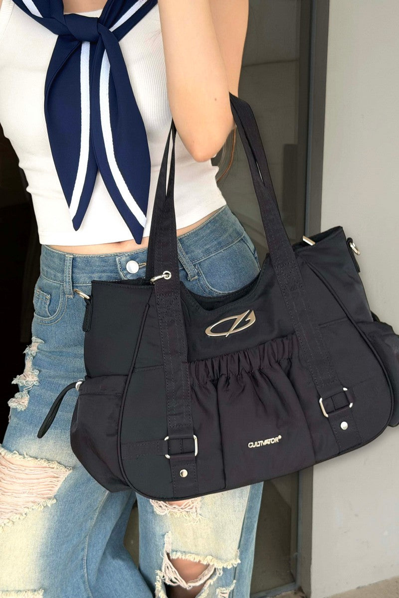 Ruched Nylon Tote Bag