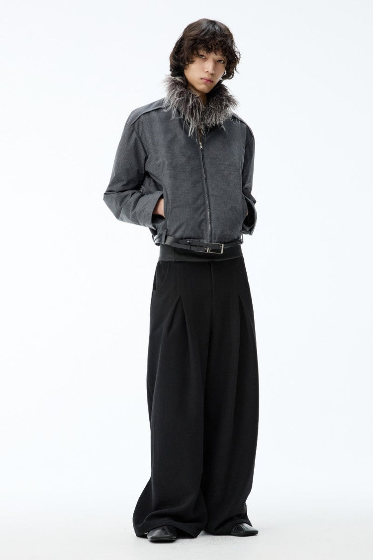 Washed Jacket with Detachable Fur Collar