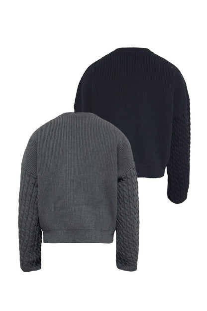 Cable Sleeve Cotton Sweater