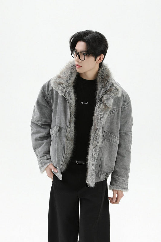 Faux Fur Collar Denim Jacket