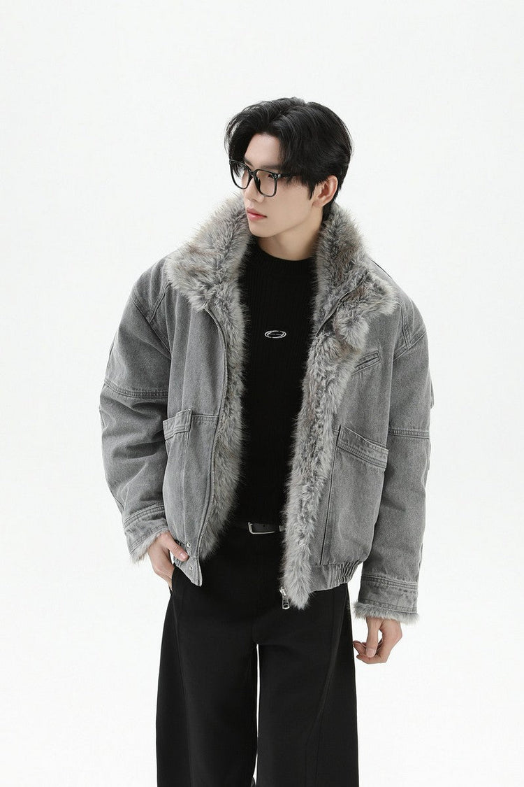 Faux Fur Collar Denim Jacket — Turntide