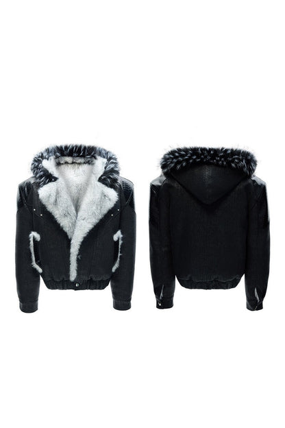 Faux Fur Pattern Puffer Jacket