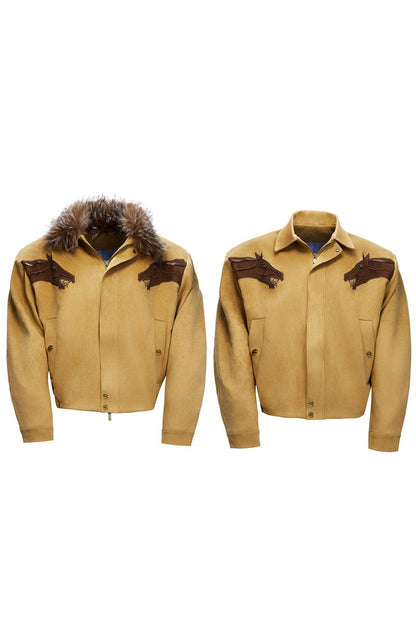 Suede Fur Collar Embellished Jacket