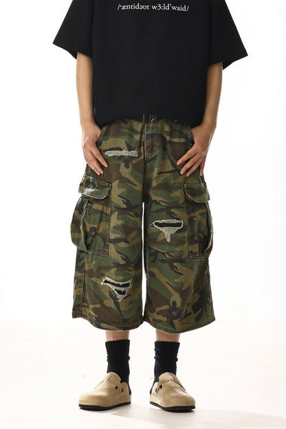 Distressed Camo Cargo Shorts