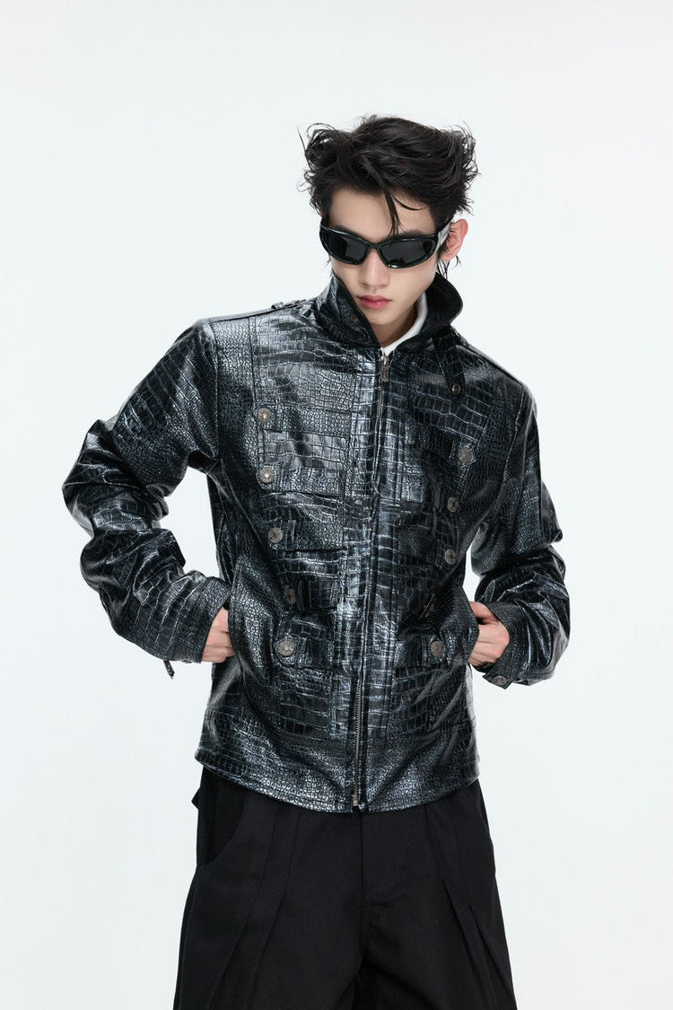 Crocodile Embossed Leather Jacket — Argue Culture