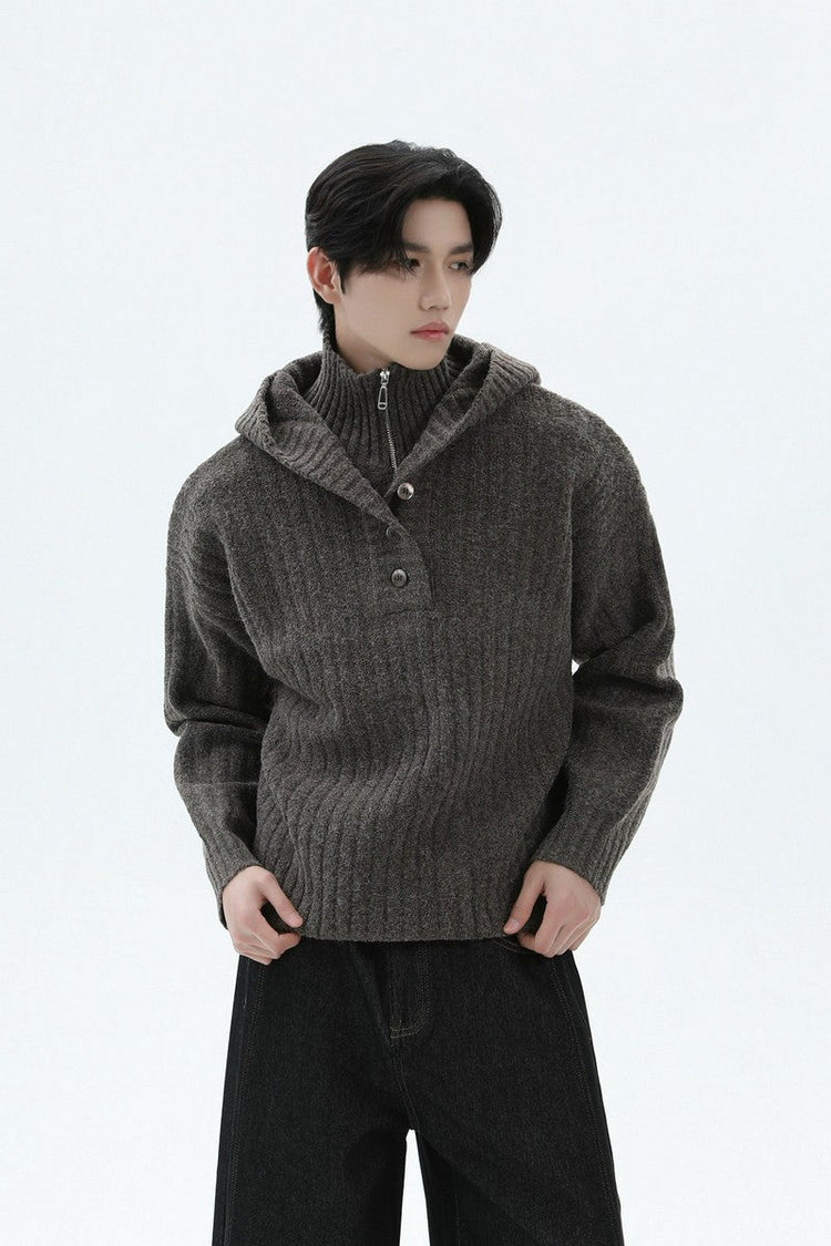 Heavyweight Layered Look Hooded Sweater — Turntide — view 3
