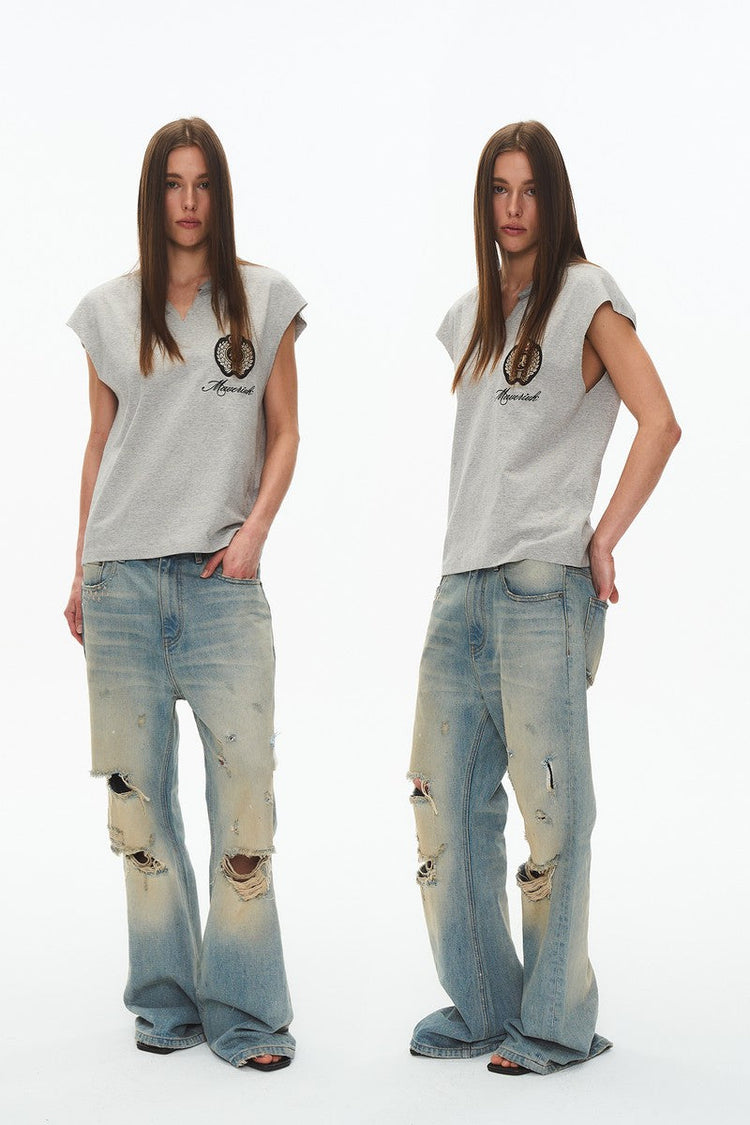 Frayed Embroidered Sleeveless Tee — Blind/No Plan — view 3