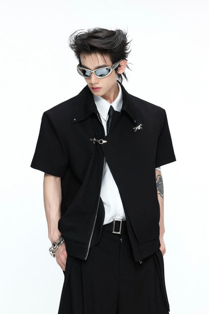 Asymmetric Cropped Short Sleeves Jacket