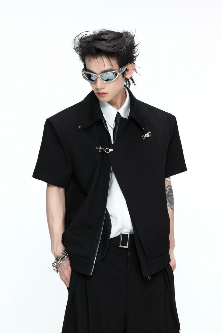 Asymmetric Cropped Short Sleeves Jacket — Argue Culture
