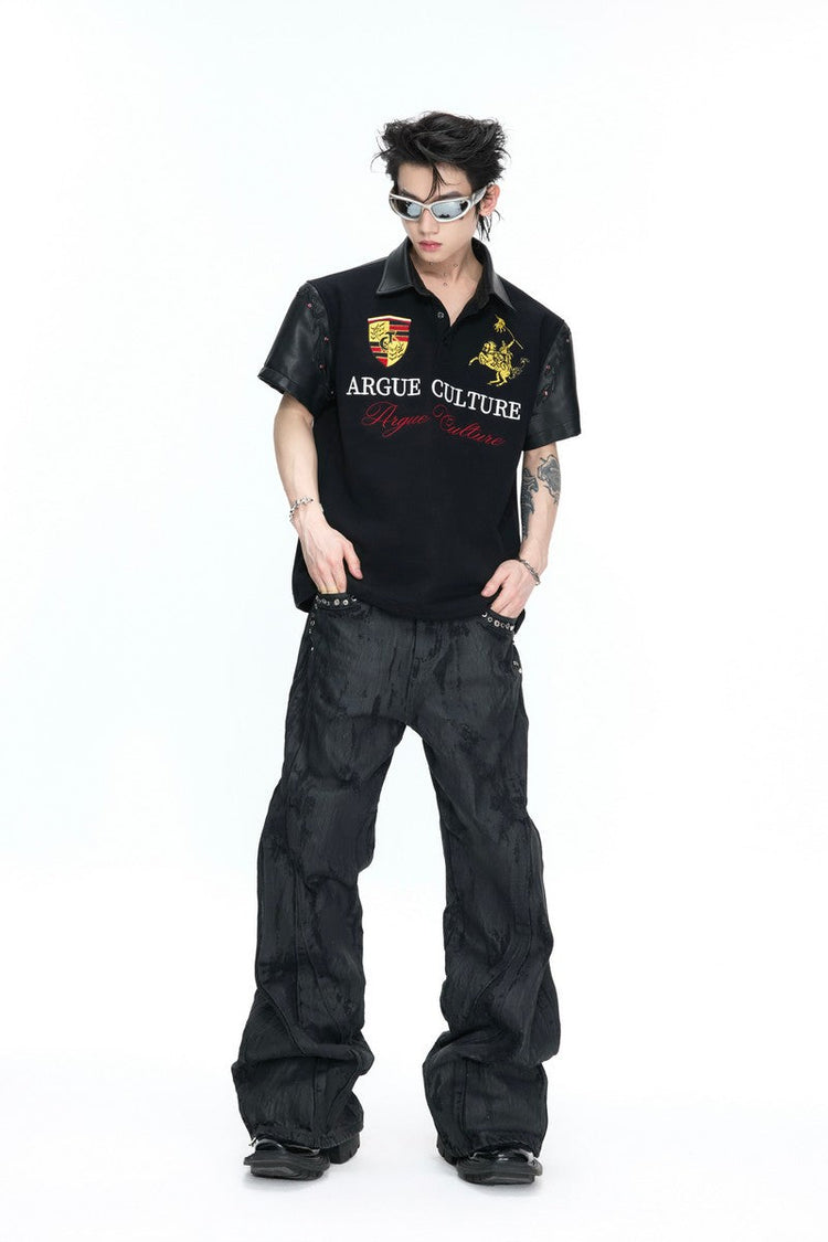 Leather Patch Studded Polo — Argue Culture — view 4
