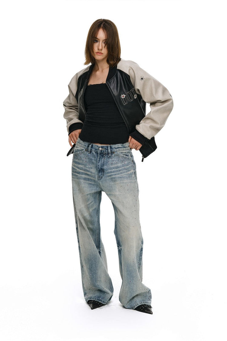 Washed Rhinestone Straight Jeans — Antidote — view 4