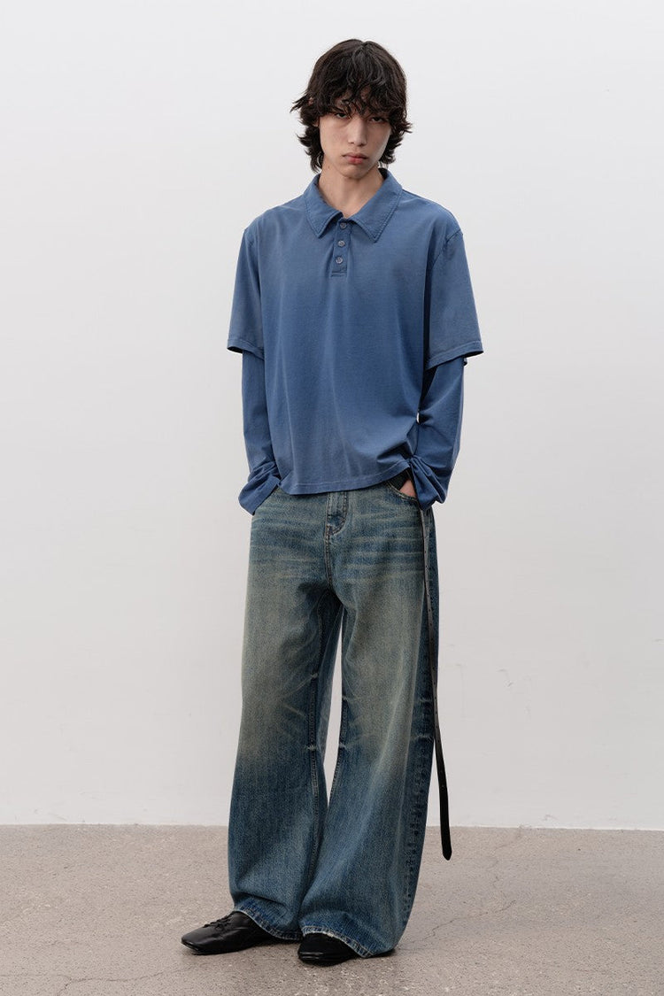 Faded Layered Look Polo Shirt — JCAESAR — view 5