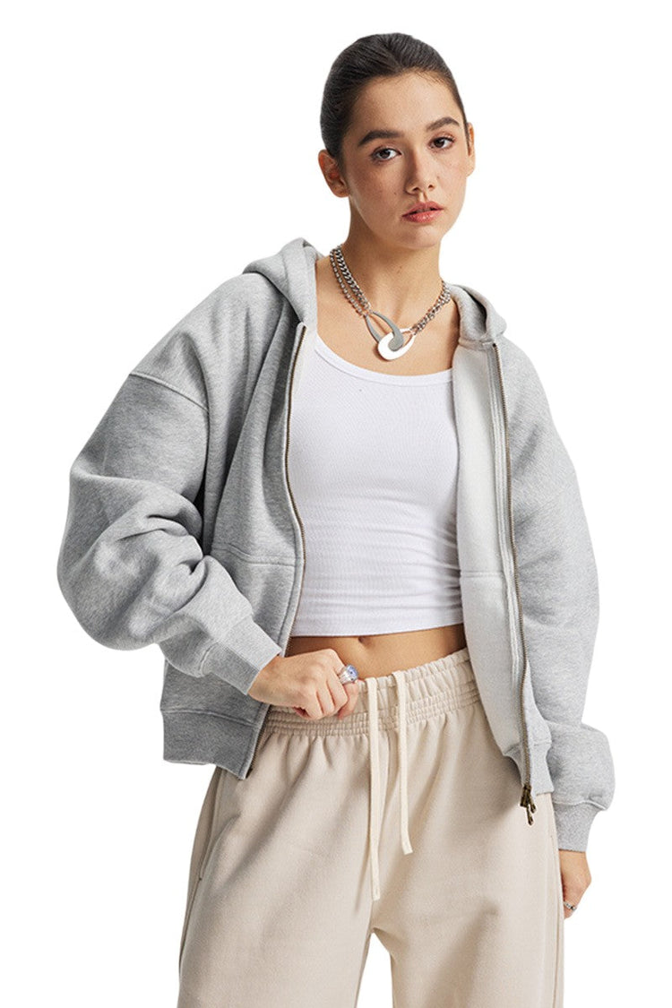 Fleece Boxy Double Zip Hoodie — Trenqor Basics — view 6
