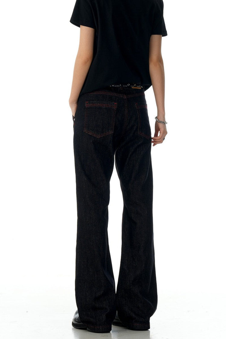 Red Contrast Flare Jeans — Trenqor Basics — view 9