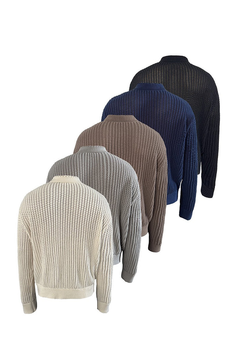 Textured Knit Cotton Cardigan — JCAESAR — view 2