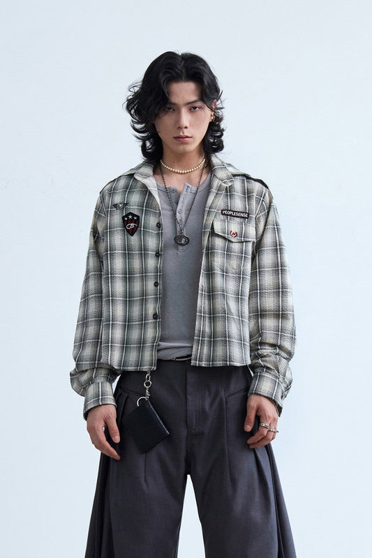 Badge Plaid Hooded Shirt