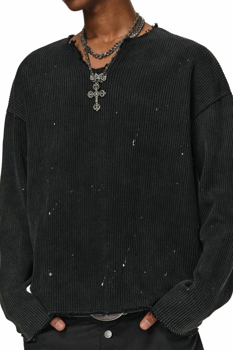 Distressed Paint V-Neck Sweater — Antidote — view 3