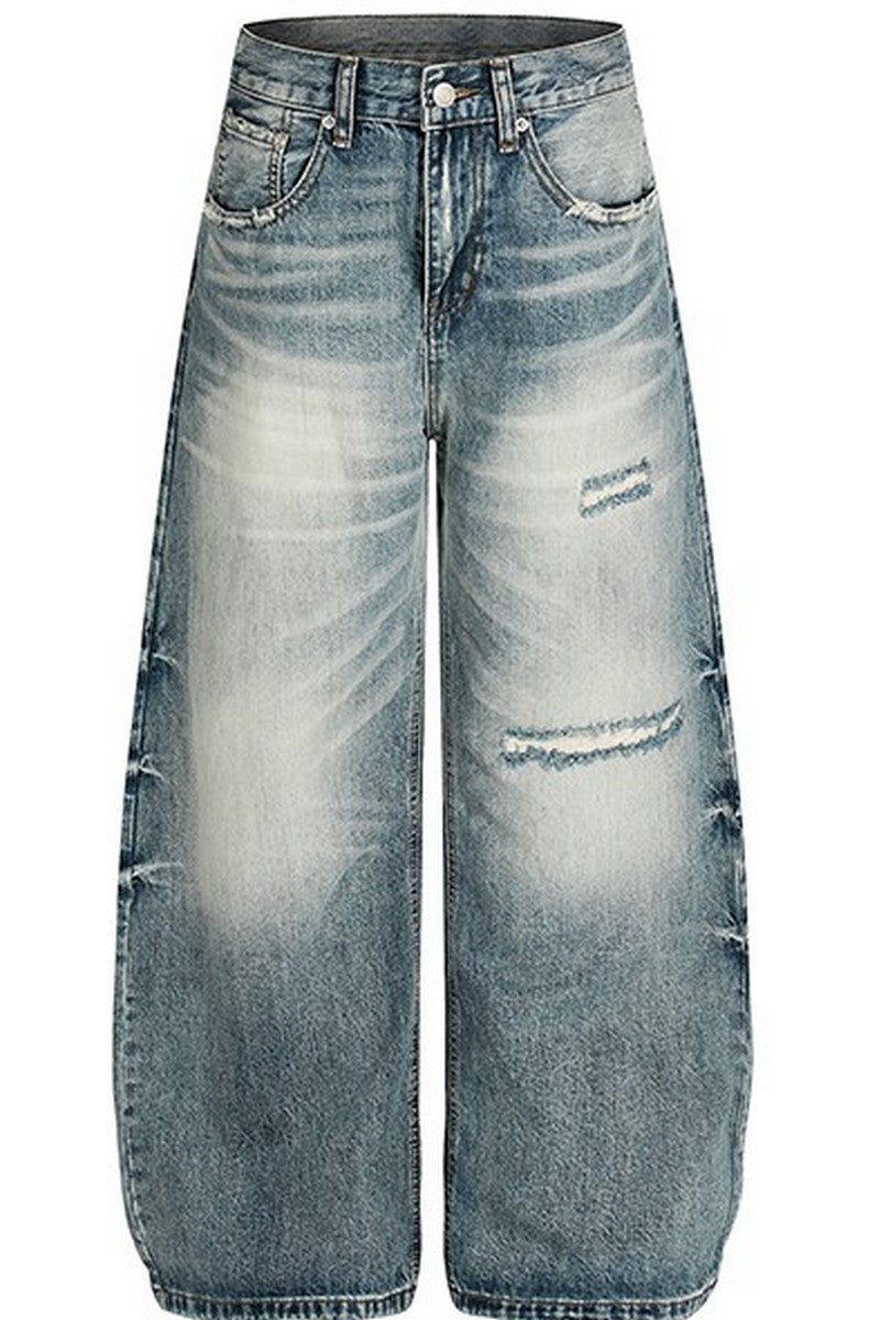 Destroyed Washed Wide Jeans — Trenqor Basics — view 6