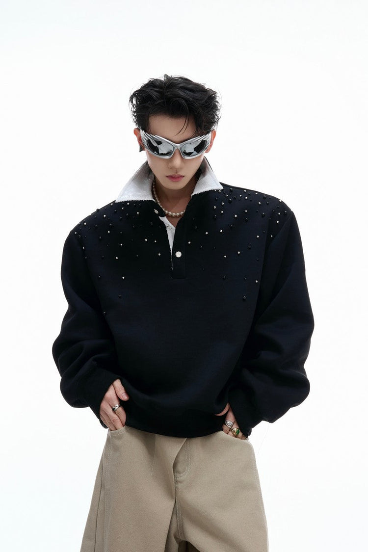 Pearl Sequin Colorblock Polo Sweatshirt — Argue Culture