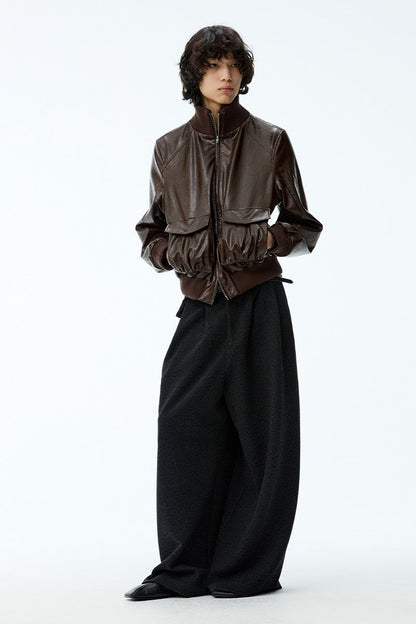 Cropped Waxed Leather Jacket