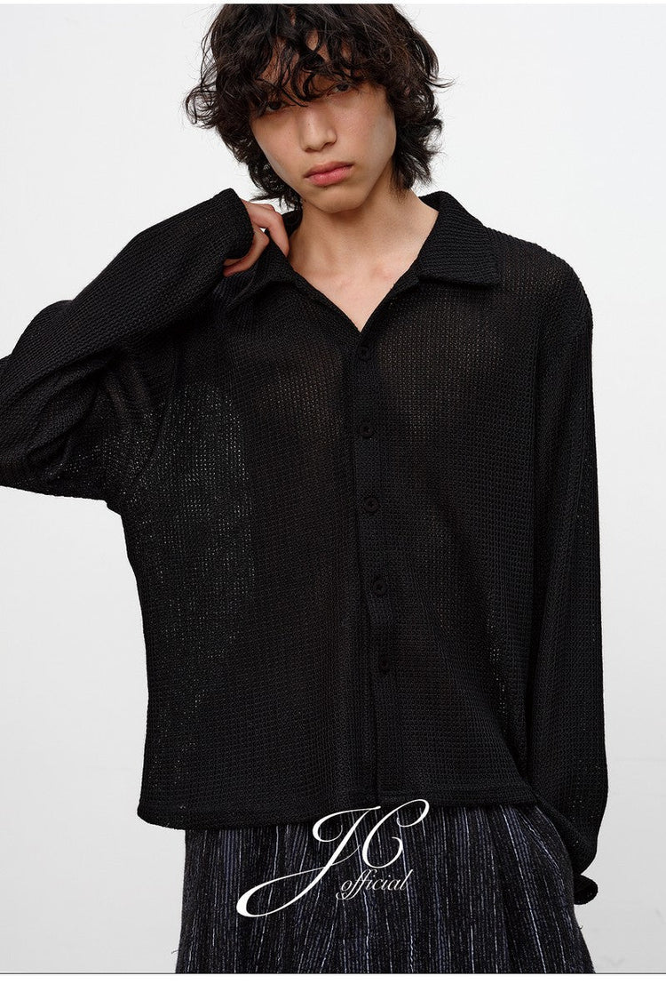 Woven Textured Long Sleeve Shirt — JCAESAR — view 7