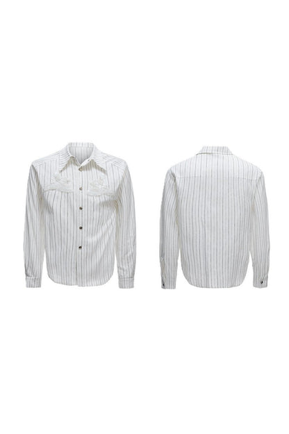 Striped Sequin Embroidered Linen Shirt