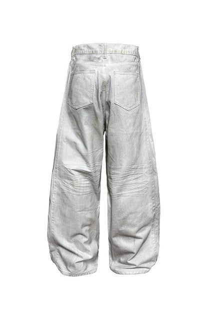 Dirty Wash Pleated White Jeans