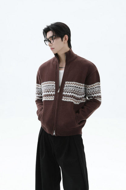 Heavyweight Fair Isle Knit Zip Cardigan