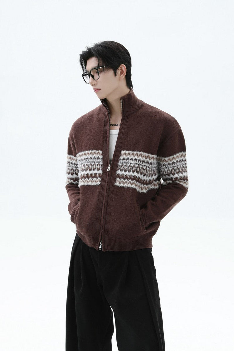 Heavyweight Fair Isle Knit Zip Cardigan — Turntide — view 4