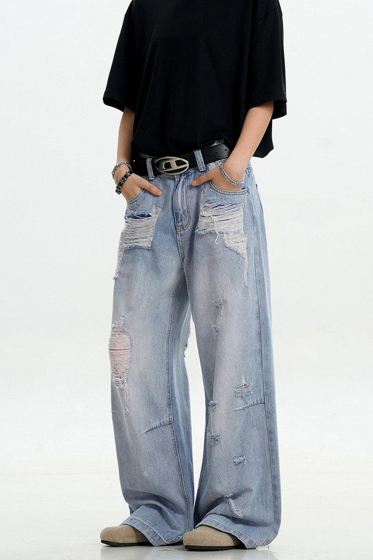 Light Blue Ripped Loose Jeans — Trenqor Basics — view 6