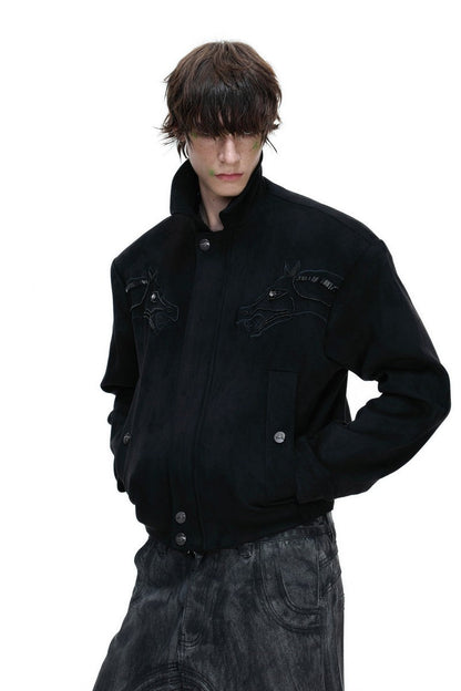 Suede Fur Collar Embellished Jacket