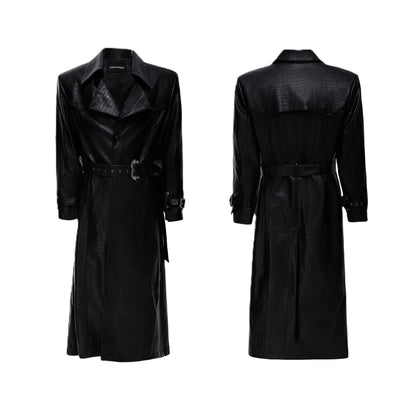 Deconstructed Croc Print Leather Trench