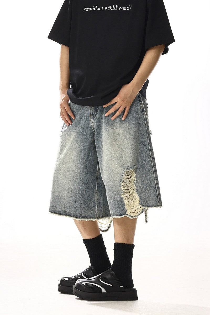 Vintage Washed Distressed Cropped Jeans