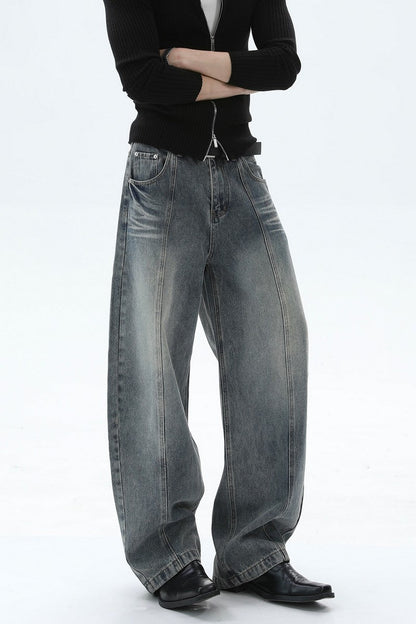 Washed Deconstructed Wide Leg Jeans