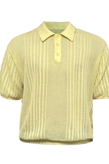 Open Knit Polo Tee