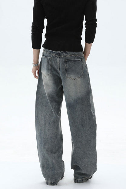 Washed Deconstructed Wide Leg Jeans