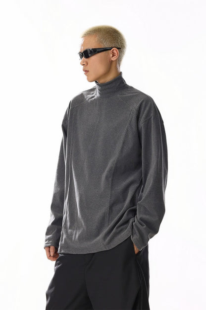 Grey Mock Neck Fleece Tee