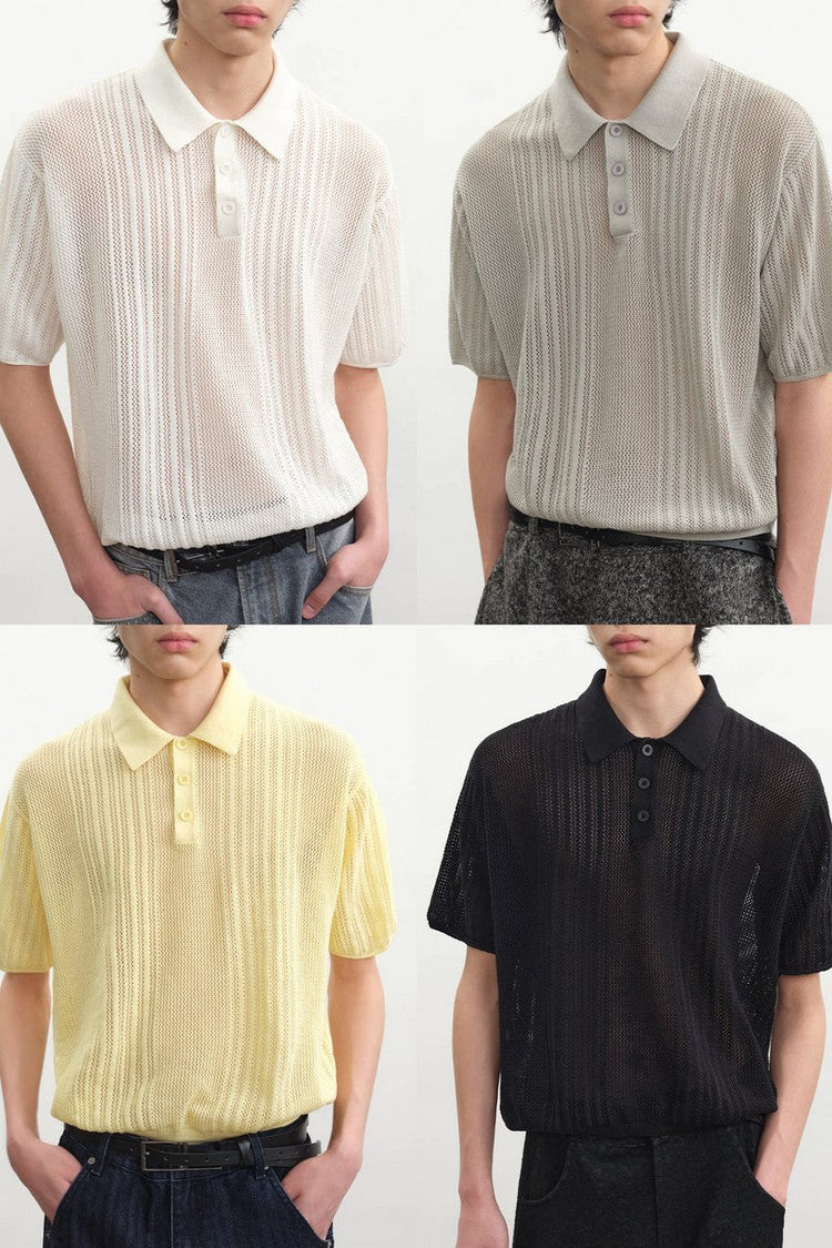 Open Knit Polo Tee