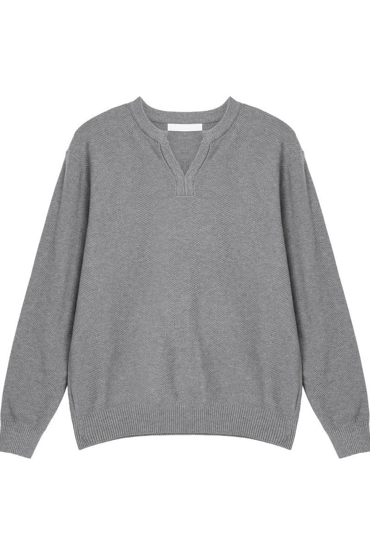 Textured V Neck Knit Sweater