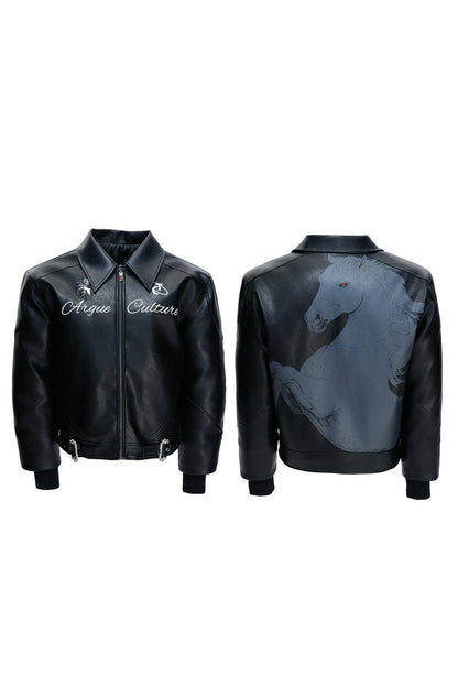 Embroidered Horse Badge Leather Jacket