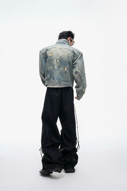 Distressed Burnout Cropped Denim Jacket