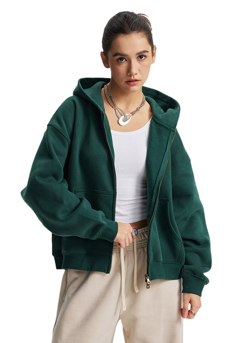 Fleece Boxy Double Zip Hoodie — Trenqor Basics — view 7