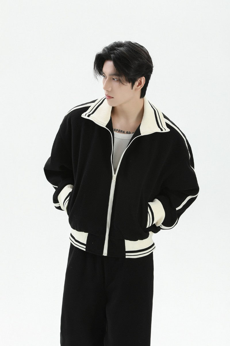 Colorblock Zip Stand Collar Jacket